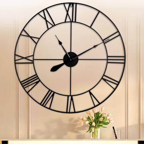 Foinwer 30IN Extra Large Wall Clock Modern,Silent Non Ticking Wall Clocks Battery Operated, Metal and Great Roman Numerals,Industrial Wall Clock for Office,Home Decor,Kitchen