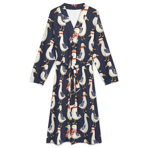 Sea-Gulls in Winter Soft Robe Long Sleeve Bathrobes V Neck Sleepwear Spa Robes with Belt Men Woman3