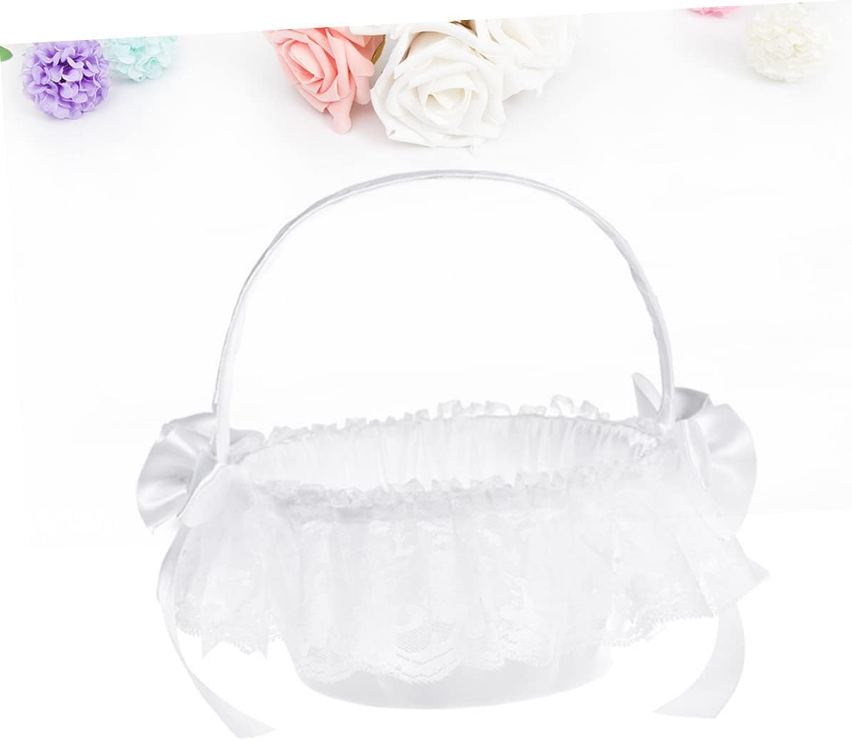 Flower Girl Basket,Rattan Basket,Planter Basket Lace Flower Beach Flower Girl Basket Rustic Flower Girl Petal Basket Romantic White Decorative Basket Bride