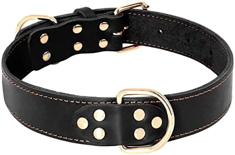 Berry Pet Leather Dog Collar - Soft Genuine Latigo Leather Made - Best Choice for Daily Walking or Sports Training - Black,18-25"