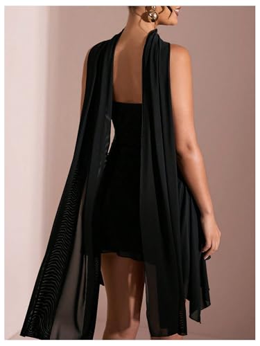 SOLY HUX Women's Deep V Neck Ruffle Mesh Dress Spaghetti Strap Asymmetrical Mini Dresses with Scarf2