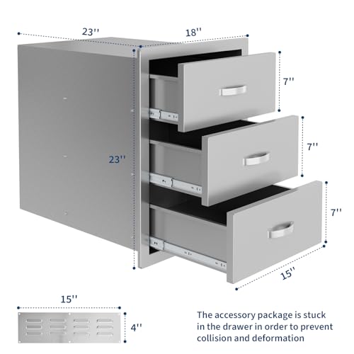 Garvee Outdoor Stainless Steel Drawer, 18Wx 23D x23H inch Smooth-Sliding, Rustproof & Weatherproof Storage, Easy Installation with Stainless Steel Handle, BBQ Drawers Ideal for Garden/Outdoor Kitchen by Garvee - Image 3