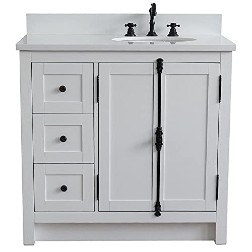 Plantation Solid Wood Vanity With Right Oval Sink In White/Glacier Ash #TOP2