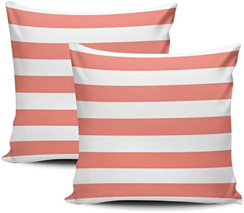 KELEMO Home Set of 2 Pillow Case White Coral Nautical Stripes Outdoor Throw Pillow Covers Cushion Decorative Pillowcase Square 16 x 16 Inches