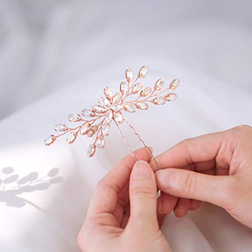Unicra Bride Wedding Crystal Hair Pins Bridal Hair Pieces Wedding Hair Accessories For Women And Girls (Rose Gold) #TOP2