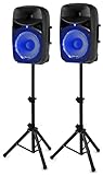 Das Stereo Boxen Set darf auf keiner Party fehlen. Sie bietet mit 800 Watt einen guten Sound. Ebenfalls sorgen eingebaute LED Discolichter für eine gute Stimmung auf jeder Feier