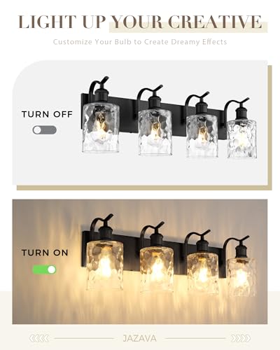 Image of Bathroom Vanity Light Fixtures 4-Light Hammered Glass Modern Wall Mounted Over Mirror Black - VL01BKH-4