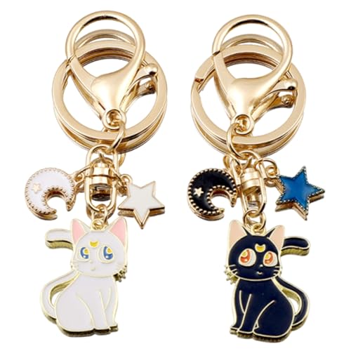 LUDHEP 2 Pièces Porte-Clés Sailor Moon, pour Sac, Téléphone, Voiture, Souvenir Idéal pour Filles & Amoureux des Chats, Cadeaux Anniversaire