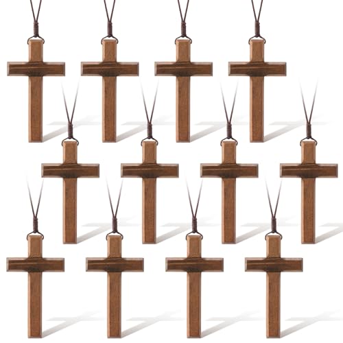 Wood Cross Necklace Bulk for Men and Women, Wooden Jesus Cross Necklace Gift, Cross for Car Mirror Hanging Pendant, 3.35 x 1.97 Inches