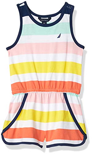 Nautica Girls' Striped Romper, Colorblock Candy Pink, 4T