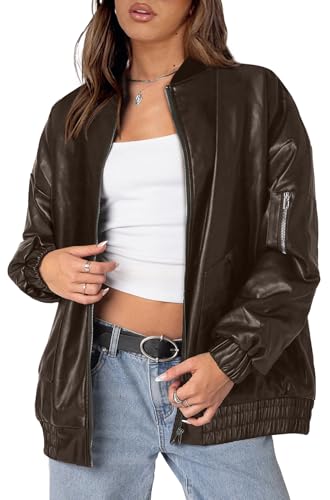 Image of Sampeel Leather Jacket Women Faux Oversized Motorcycle Bomber Coats 2026 Fall Fashion Outfits Winter Clothes