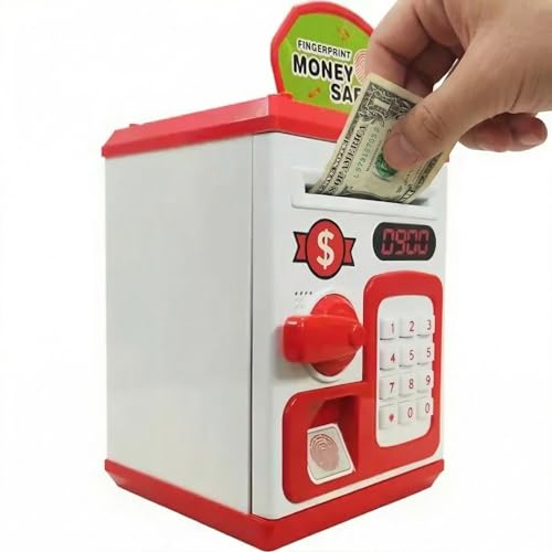 Image of ATM Money Saving Box with Fingerprint Touch and Lock, Light & Music, Coin and Paper Money Deposit | Piggy Bank for Kids | Money Bank for 3 to 10 Year - Color As Per Availability