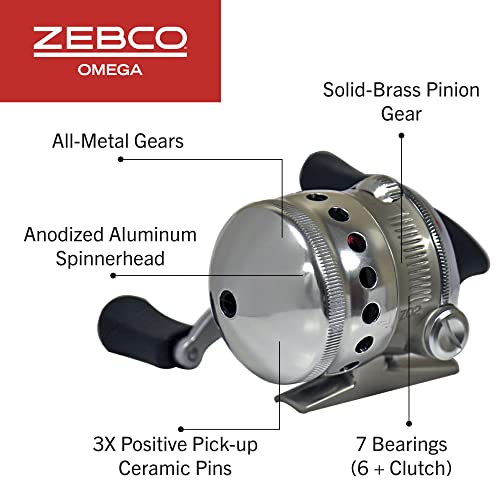 Zebco Omega Spincast Fishing Reel, Size 30 Reel, Changeable Right Or Left-Hand Retrieve, Pre-Spooled With 10-Pound Zebco Fishing Line, Aluminum And Double Anodized Front Cover, Silver, Clam Packaging #TOP3