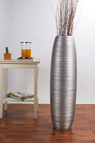 Image of Leewadee Large Silver Home Decor Floor Vase - Wooden 34 inch Tall Farmhouse Decor Flower Holder for Fake Plant and Pampas Grass