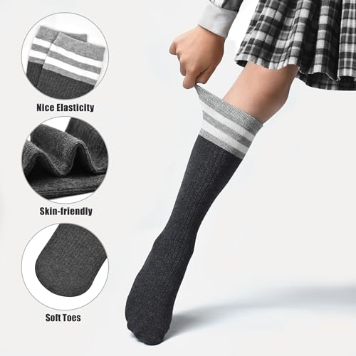 Girls Knee High Socks, Cotton Long Tube Socks for Toddler Boys Girls (1-12 Years) 3 Pairs2