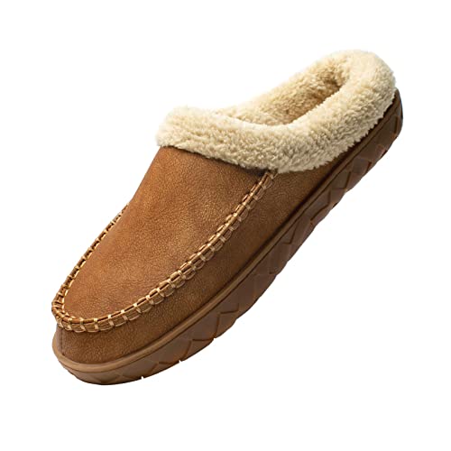 WOTTE Men's Moccasin Slippers Microsuede Fleece Fuzzy Lined Memory Foam House Shoes for Indoor Outdoor