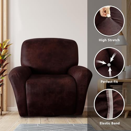 Image of molasofa Recliner Chair Covers 4-Pieces Leather Like Large Recliner Chairs Covers with Pocket Waterproof Non Slip Stretch Recliner Slipcover for Lazy Boy Recliner Chair Washable (Red)