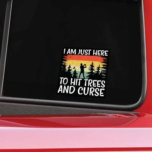 Image of Funny Golf Stickers - 5 Inch Waterproof Vinyl Decals - Choose from 10 Humorous Designs - Perfect for Cars, Golf Carts, Laptops, Windows, Bumpers & More (Hit Trees and Curse)