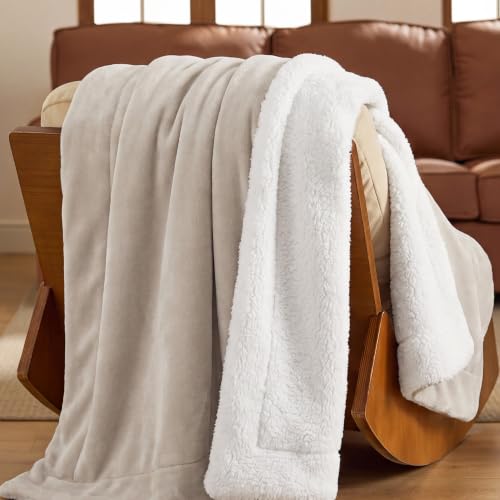 Image of Bedsure GentleSoft Sherpa Fleece Throw Blanket for Couch, Non-Heated, Thick and Warm Throw for Women and Men, Soft Fuzzy Plush Blanket for Winter, Beige, 50x60 Inches