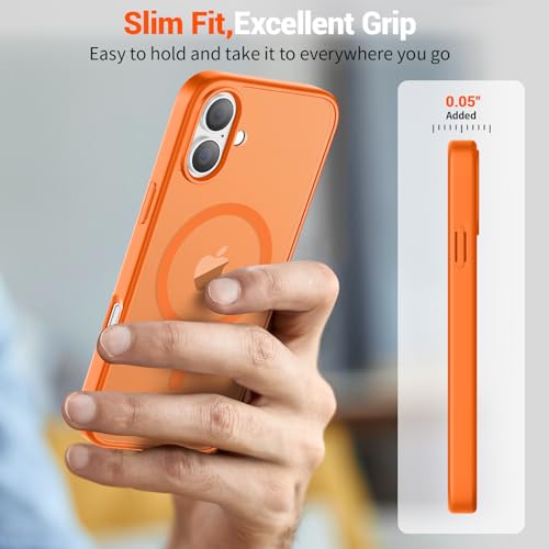 Image of SUPFINE Magnetic for iPhone 16 Case with Screen Protector (Compatible with MagSafe) (Military Grade Drop Protection) Translucent Matte Shockproof Phone Cover,Starry Orange