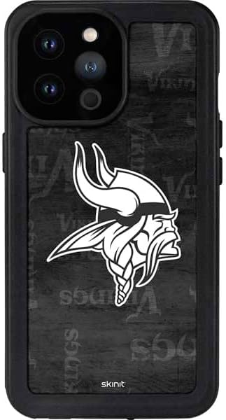 Skinit Waterproof Phone Case Compatible with iPhone 14 Pro Max - Officially Licensed NFL Minnesota Vikings Black & White Design
