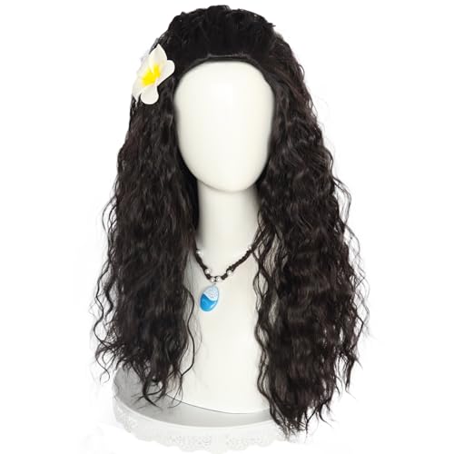 Soyusunny Wavy Halloween Cosplay Wig Costume Wigs for Women with Necklace (Black Normal)