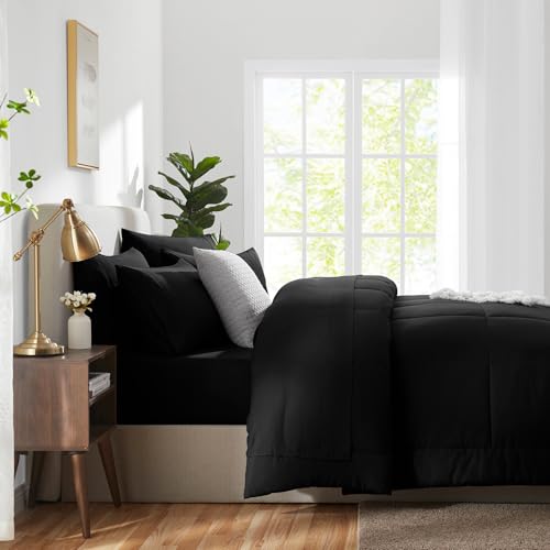 CozyLux Queen Comforter Set Black, 7 Pieces Bed in a Bag, Black Comforter Queen Size, All Season Bedding Sets with Stitch Quilted Comforter, Flat Sheet, Fitted Sheet, Pillowcases by CozyLux - Image 9