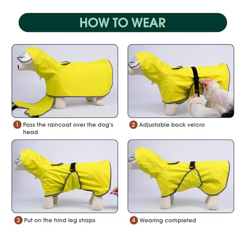 Kuoser Regenmantel Hund, Wasserdicht, Regenschutz, Gelb, M