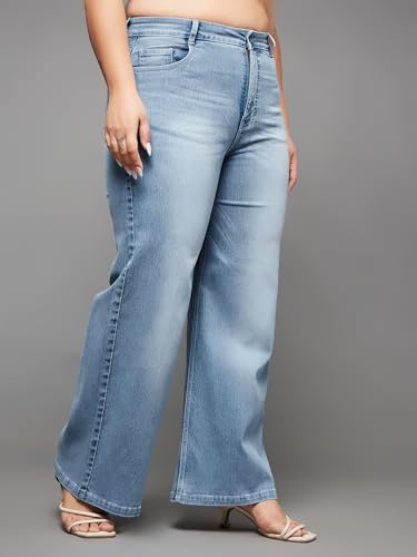 Image of Miss Chase A+ Women's Wide-Leg High-Rise Regular-Length Stretchable Cargo Denim Jeans