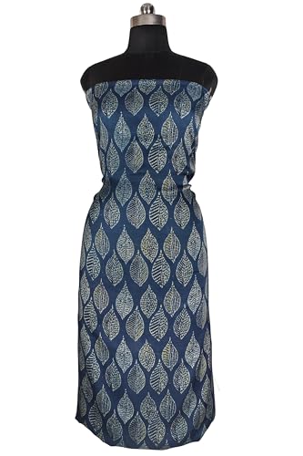 Image of Ethnics of Kutch Women's Ajrakh Modal Silk Natural Dye Hand Block Print Unstitched Kurta Fabric (For Lenght - Refer Bullet Point Below)