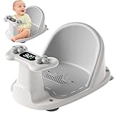 MZSX Baby Badesitz mit Temperatursensor Rutschfester Kleinkindbadesitz für Baby Sitting Up mit 4 Saugnäpfen für Dusche Weiches Kissen
