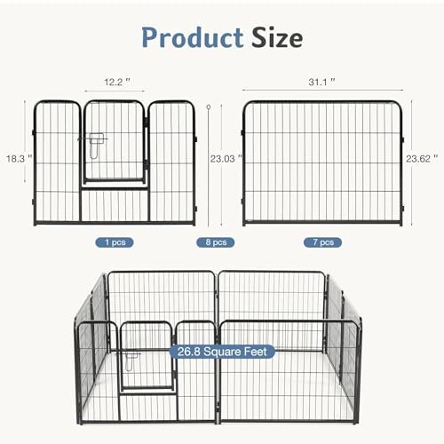 DUMOS Dog Playpen Indoor, Metal 24 Inch 8 Panels Foldable Pet Fence with Door, Outdoor Small Medium Large Dog Puppy Portable Exercise Play Pen for RV Camping, Trips, Play Yard by DUMOS - Used condition - Image 5