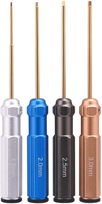 4Pcs/set Titanium Plating 1.5mm 2mm 2.5mm 3mm Hexagon Screwdriver Screw Driver Tool Kit for RC Model Car Boat Airplane - (Color: YZ-B025)