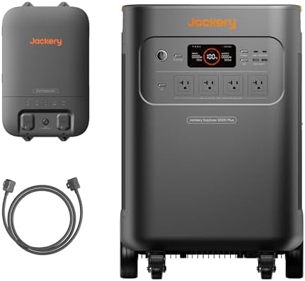 Jackery Solar Generator 5000 Plus with Smart Transfer Switch, 5040Wh LiFePO4 Power Station, 120V/240V 7200W AC Output, Whole-Home Backup, 0ms UPS for Home Use, Blackouts (Solar Panel Optional)