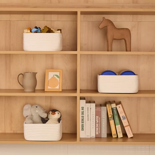 MiniArk Small Square Shallow Baskets for Organizing, 9.7x9.7x4.3 Inch Rope Woven Storage Bins for Cubes Closet, Shelves Storage, Boho Decorative Basket, 2 Packs Off White by MiniArk - Image 3