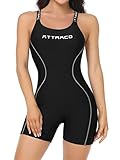 ATTRACO Damen Einteiler Boyleg Badeanzug Athletic Racerback Badeanzug, Schwarz , S