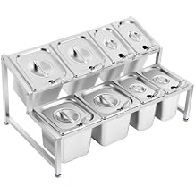 Pizza Topping Station, 8 Stainless Steel Seasoning Containers with Lids & Ladles, Two-Layer Condiment Serving Tray for Prepping Ingredients and Toppings, Expandable Spice Rack, Pizza Oven Accessories