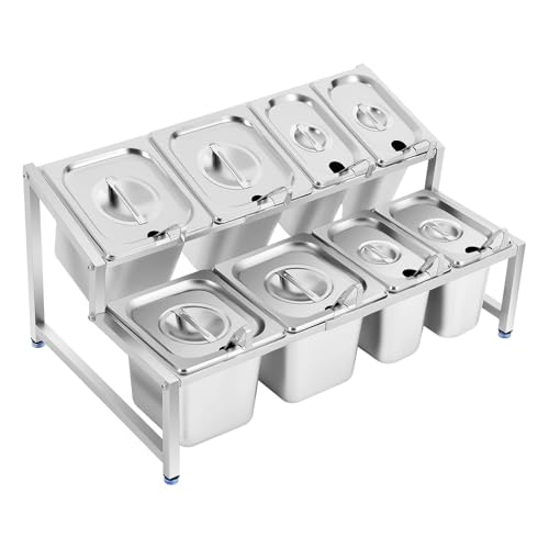 Pizza Topping Station, 8 Stainless Steel Seasoning Containers with Lids & Ladles, Two-Layer Condiment Serving Tray for Prepping Ingredients and Toppings, Expandable Spice Rack, Pizza Oven Accessories Pizza Topping Station, 8 Stainless Steel Seasoning Containers with Lids & Ladles, Two-Layer Condiment Serving Tray for Prepping Ingredients and Toppings, Expandable Spice Rack, Pizza Oven Accessories