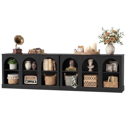 Image of Tribesigns Farmhouse Console Table Set of 2, Extra Long Entryway Table with 3 Tier Storage, Wooden Rectangular Sofa Table Behind The Couch for Entrance, Hallway, Living Room, Black