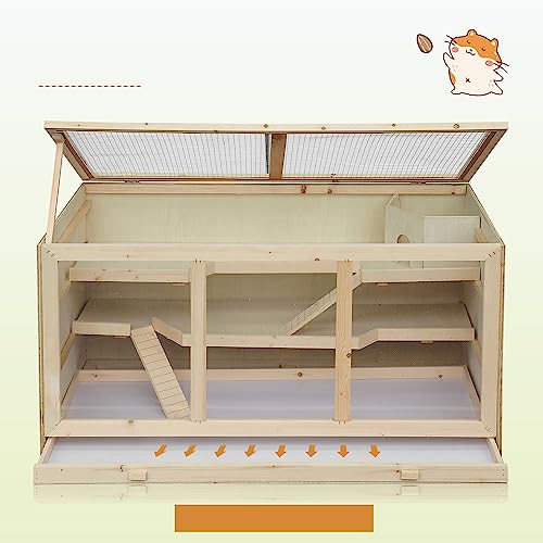 pawhut Wooden Large Hamster Cage Syrian Hamster Mouse Rats Mice Rodent Small Animals Hutch Exercise Play House Pen 115L x 57W x 55H(cm) - Image 5