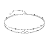 CHIC & ARTSY Sterling Silver Infinity Layered Anklet for Women - Double Layer Infinity Sign Chain Anklet
