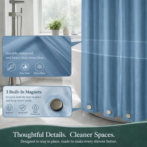 Image of EHZNZIE Stone Blue Shower Curtain Liner 72x72, PEVA Waterproof Bath Curtain, No Chemical Smell, 3 Weighted Magnets, Durable with Rustproof Metal Grommets
