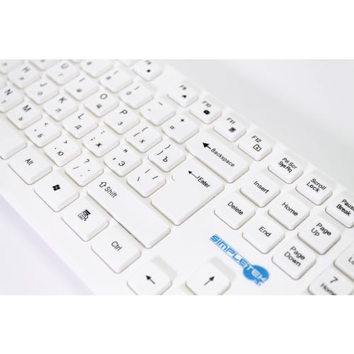 SIMPLETEK - Zestaw myszy i klawiatury bezprzewodowej 2,4 G rosyjski układ RU | rosyjska klawiatura QWERTY z klawiaturą numeryczną ergonomiczna mysz 3 przyciski odbiornika USB
