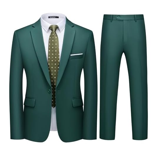 WULFUL Conjunto de 2 peças de terno masculino slim fit blazer com um botão e calça, Verde escuro, GG