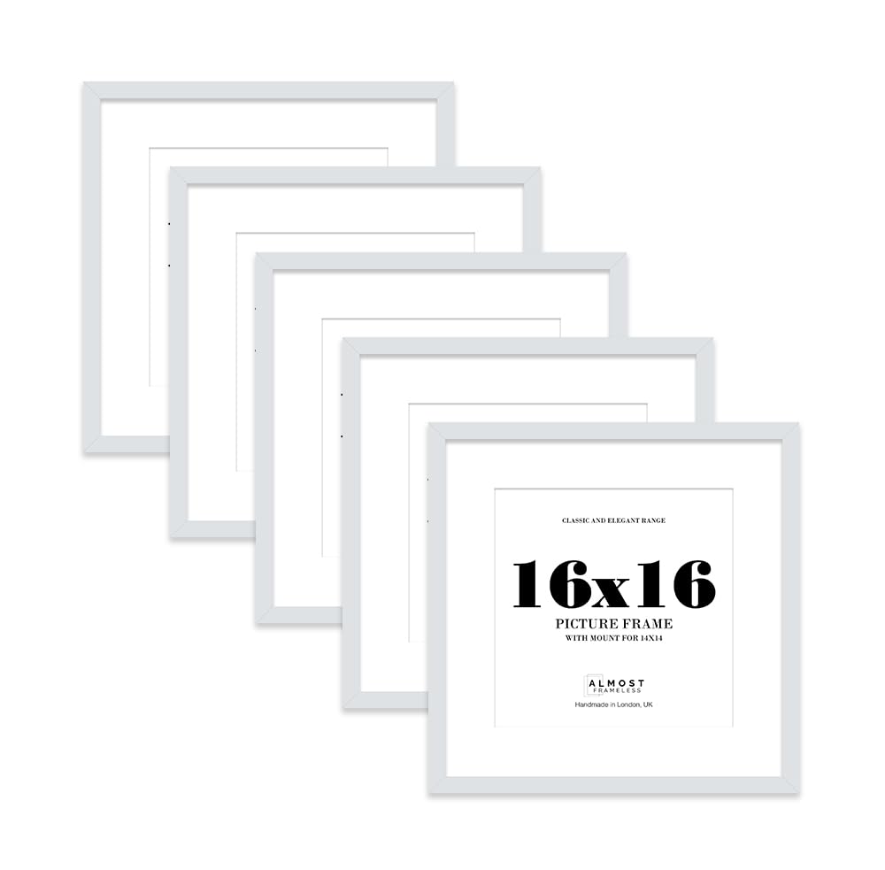 16x16 Light Grey Picture Frame with Mount for 14x14 Photos, Prints - Modern Square Wall Frame, Set of 5
