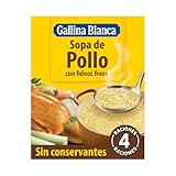 GALLINA BLANCA Sopa de Pollo con Fideos Finos | Sopa Deshidratada | Sin Conservantes, Baja en Grasa - Sobre 71g, 4 raciones