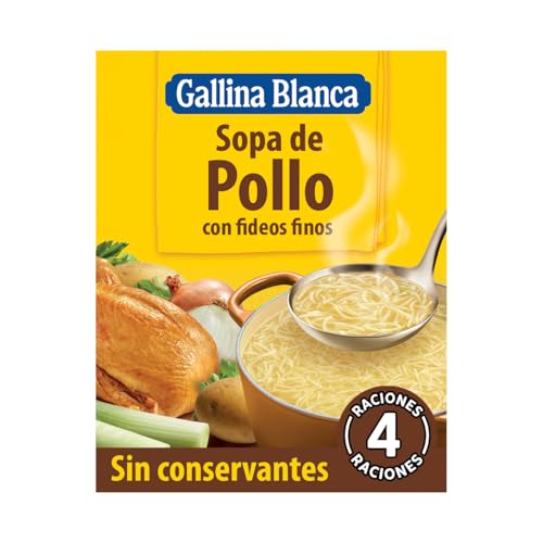 GALLINA BLANCA Sopa de Pollo con Fideos Finos | Sopa Deshidratada | Sin Conservantes, Baja en Grasa - Sobre 71g, 4 raciones