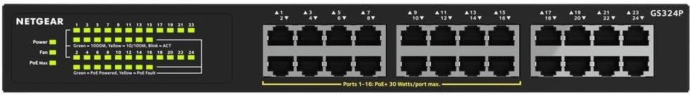 NETGEAR 24 Port PoE Switch GS324P | Unmanaged Gigabit Network Switch | Ethernet Hub | Desktop or Wall Mount