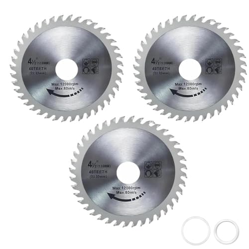 GIONAR 115mm Angle Grinder Wood Blade, 4.5" Carbide Teeth Circular Saw Blade, 40 Teeth for Woodworking, Cutting Disc for Wood, Plastic, Alloy, Carbide Finishing Saws Blade (3PCS)