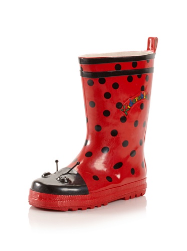 Red Ladybug Natural Rubber Rain Boots With A Pull On Heel Tab